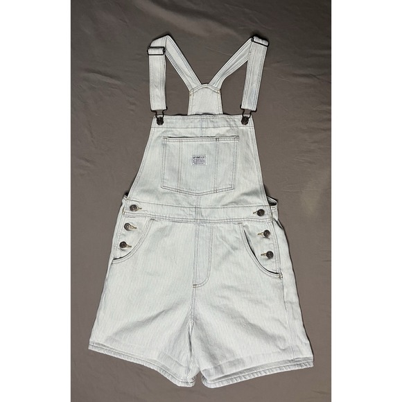 Levi's Pants - NWT Levi's Hickory Striped Denim Bib Shortalls Women's SZ Small Blue White Retro